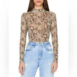 NWT FRAME DENIM SNAKESKIN Print Mesh Mock Neck Long Sleeve Top Size XS